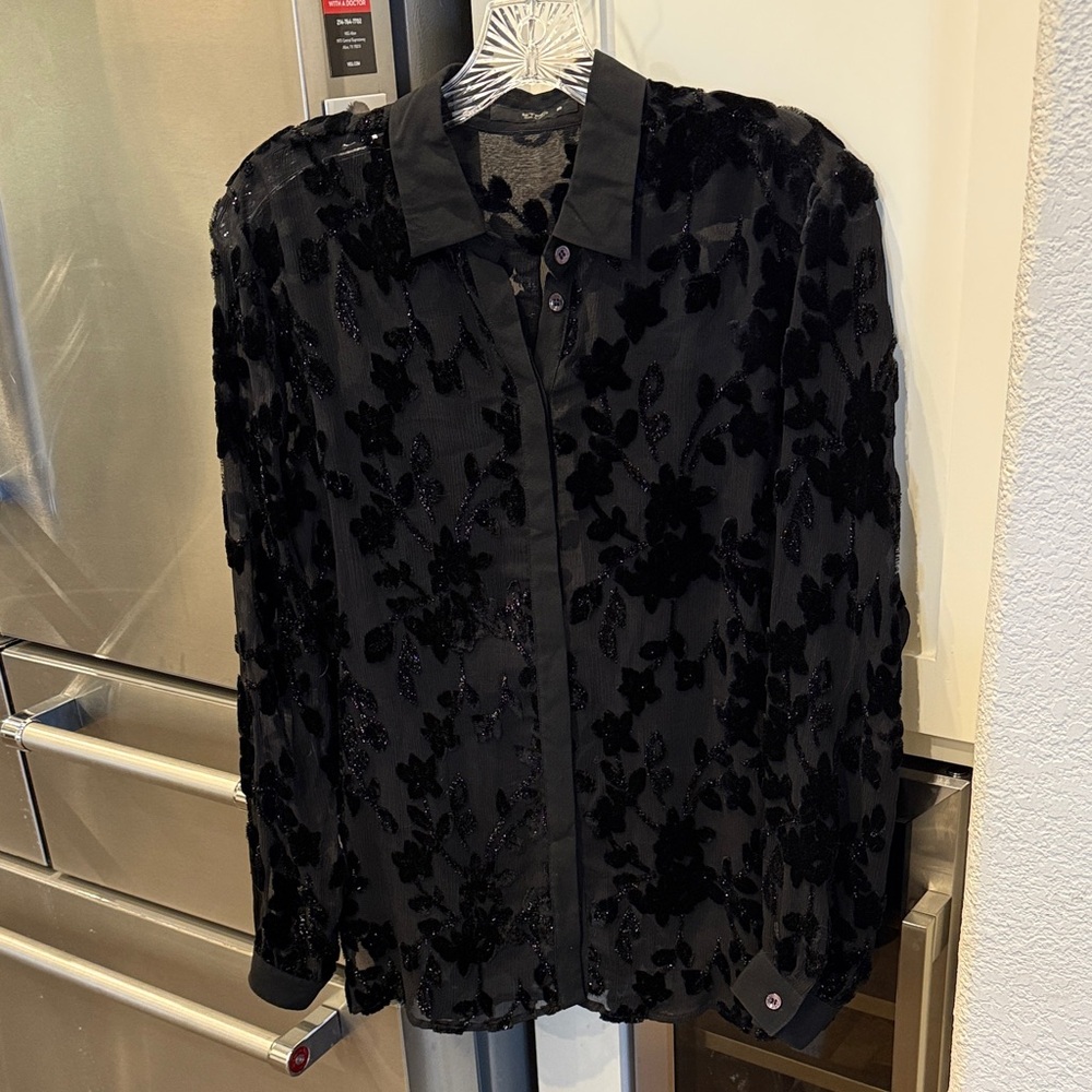 Etro Black Sheer Floral burnout Blouse